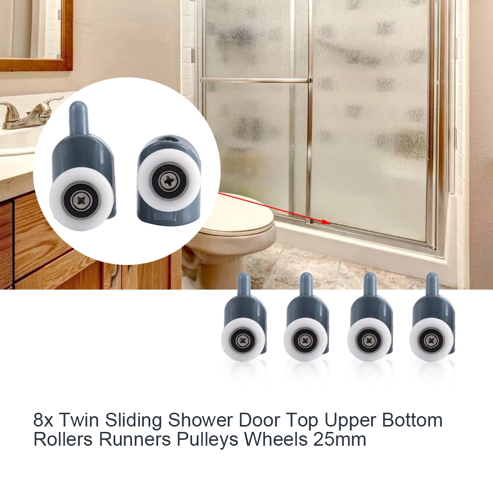 Rollers Pulleys Wheels Twin Rollers Shower Door Rollers 8 x Twin Bottom Top Shower Door Rollers Pulleys Wheels Runners Bathroom