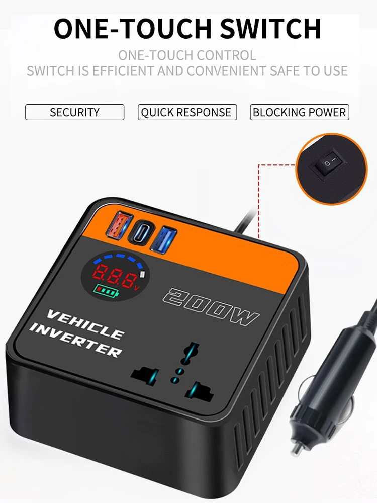 200 واط الذروة سيارة العاكس DC12V/24 فولت إلى DC110V/220 فولت مع شاشة LED شحن سريع محولات عاكس الطاقة للمركبات 150 واط #6