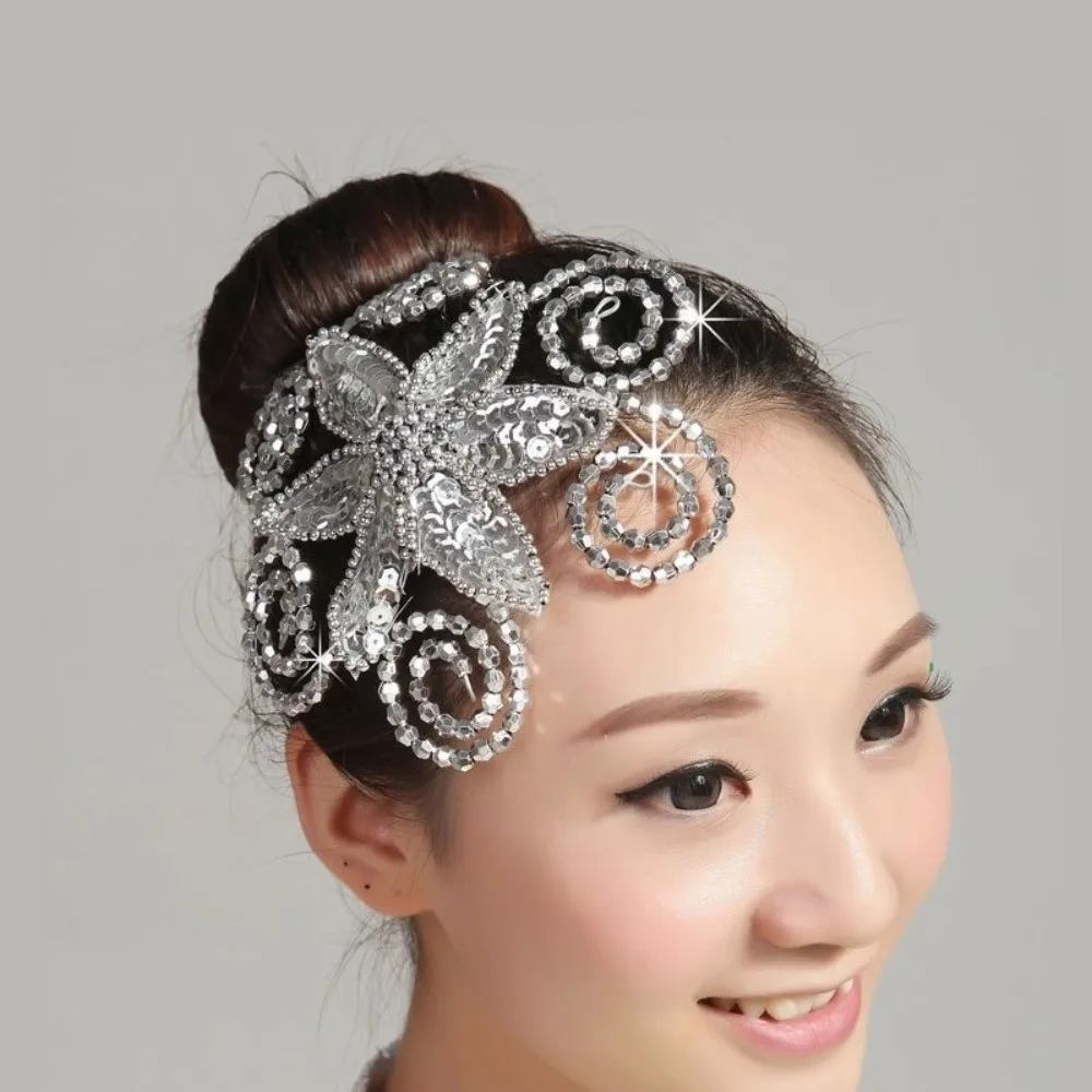 Brilliant Rhinestone Dance Headdress Crystal Flowers Chinese Style Stage Tiara Classical Design Dance Head Flower
