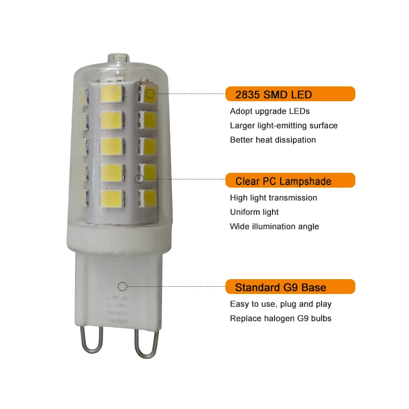 Dimmable  G9 LED Lamp AC 220V 110V No Flicker Mini Corn LED Bulb 360 Beam Angle Light PC Cover Replace Halogen Chandelier Lights