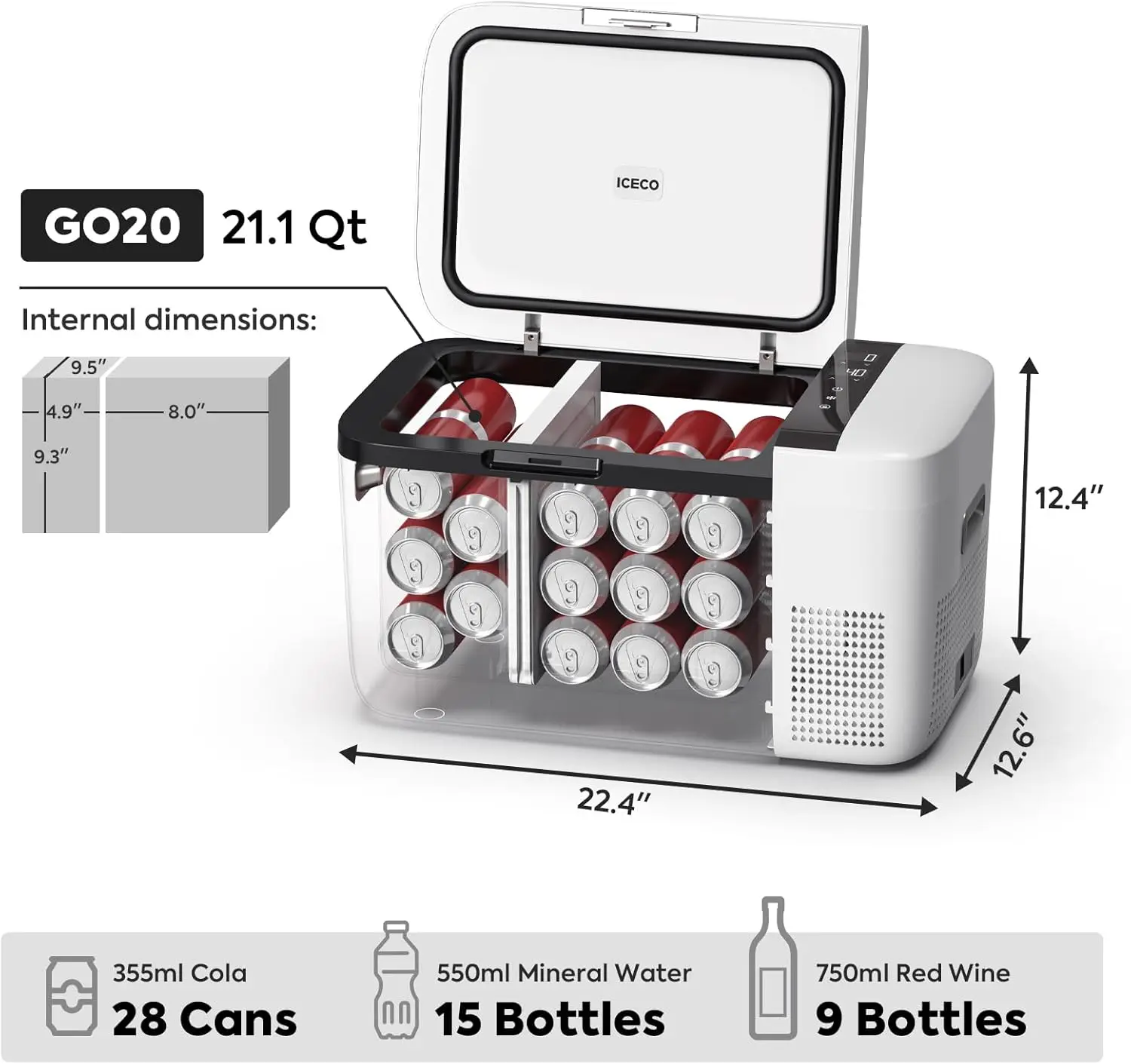 Kulkas portabel Dual Zone, kontrol terpisah, 21 Quart/20 Liter, DC & AC, 0 ℉ hingga 50 ℉, dengan kompresor Seop, Mini