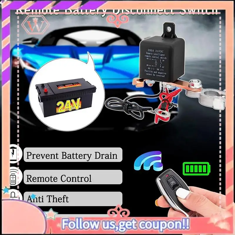 

Durable Remote Battery Disconnect Switch, Remote Switch For Truck Car Switch Anti Theft, 24V 200A Remote Control Battery Switch