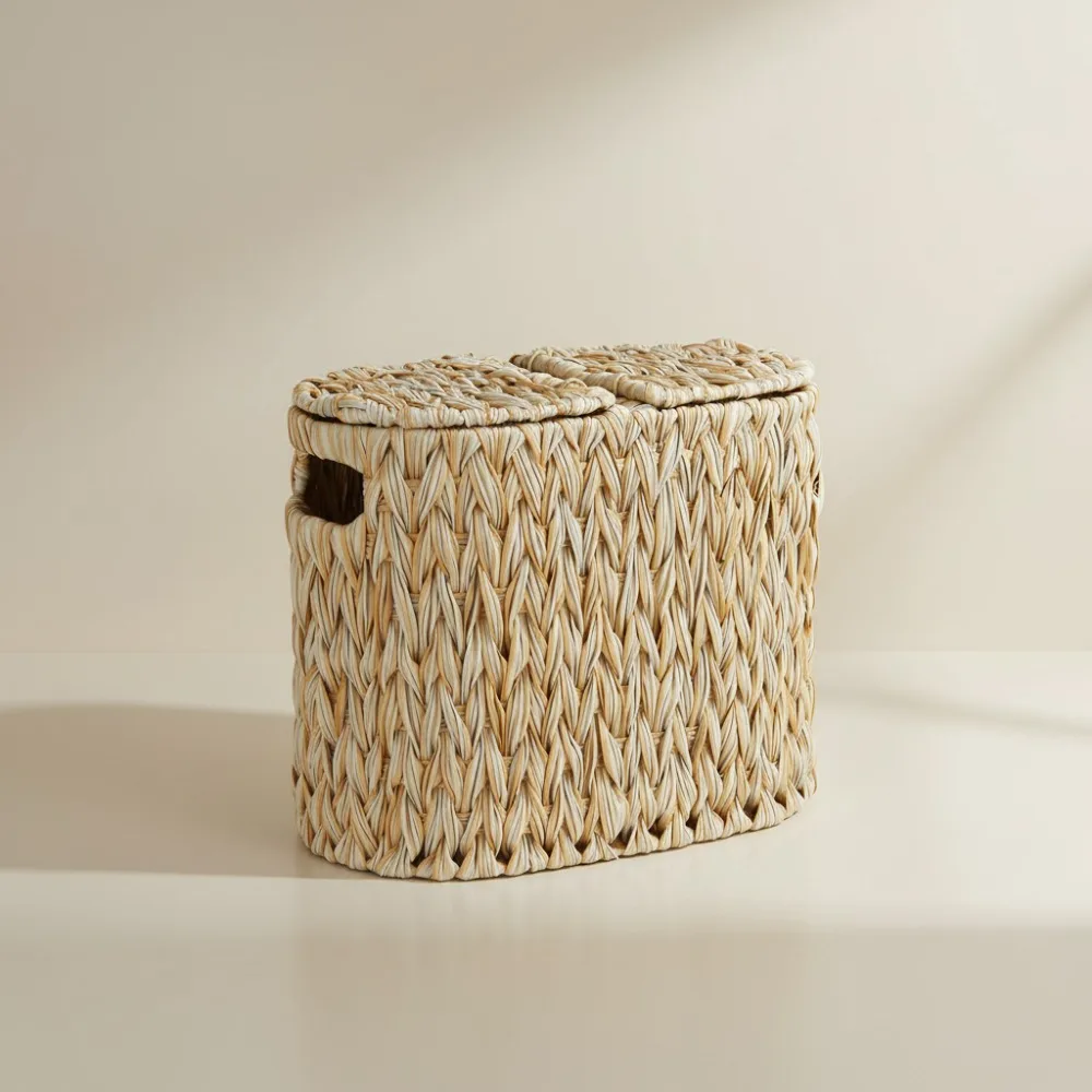 

Waterproof Toilet Paper Storage Basket with Double Lid, Holds 4 Rolls, Freestanding Bathroom Organizer for Small Spaces