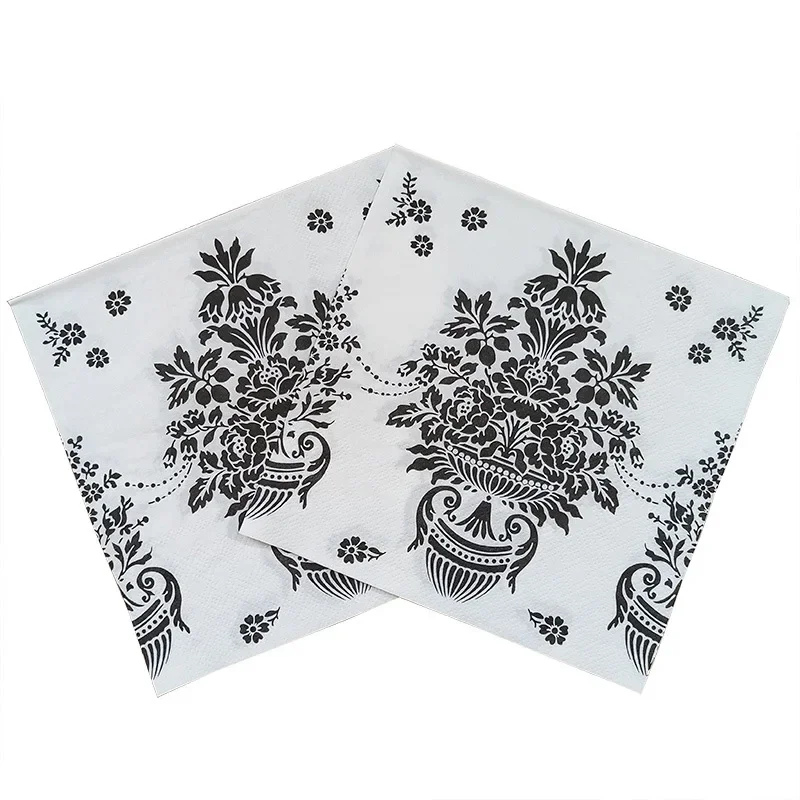 10/20pcs/Pac 33*33cm 2-Ply Stock Colourful Printed Napkins Black Flower Pot Pattern Paper Placemats Wedding Party Paper