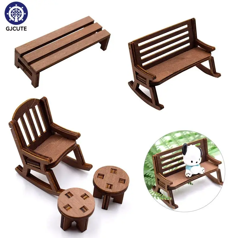 1/12 Dollhouse Mini Park Table Chair Miniature Bench Stool Rocking Chair Dolls House Furniture Accessories Kids Pretend Play Toy