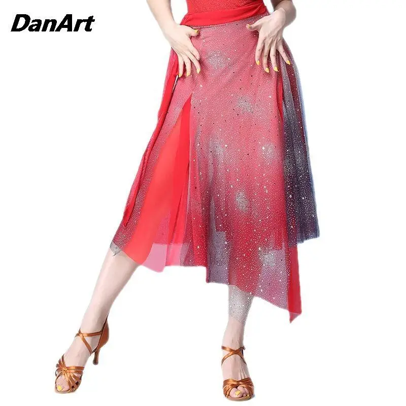 Women Belly Dance Costume Accessories Starry Sky Sequins Mesh Hip Scarf Skirt Adults Training Competition Performance Outfit