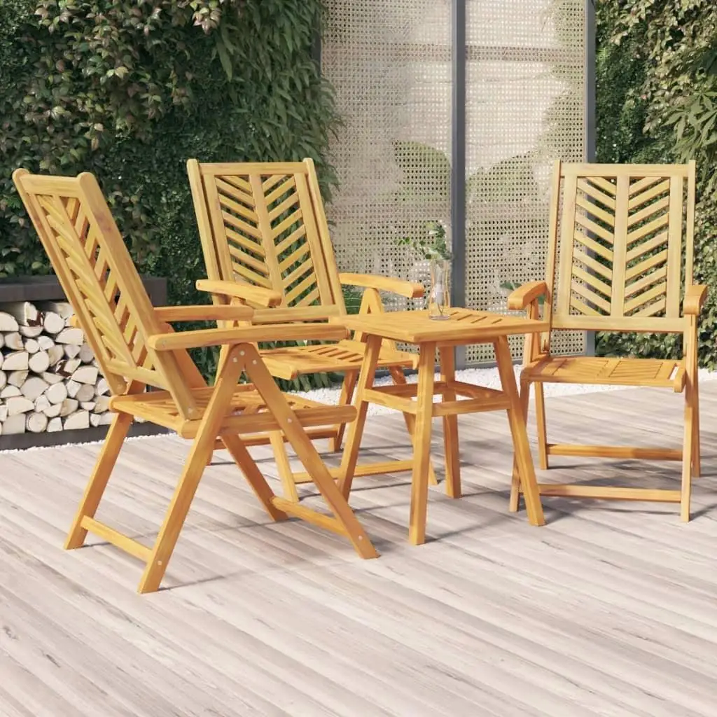 

3-Piece Solid Wood Acacia Reclining Patio Chairs Set - Outdoor Lounge Furniture