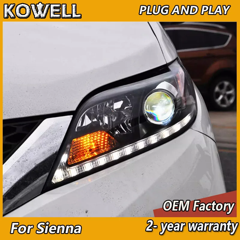 

Стайлинг автомобиля для фар Toyota Sienna 2013-2018 Sienna, фары DRL, указатель поворота, дальний свет, линза проектора