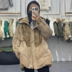 Natürliche Gänsefedern Jacke Luxus Daunen Pelz Kapuze Frauen Echt Nerz Pelzmantel Frauen Winter Warm