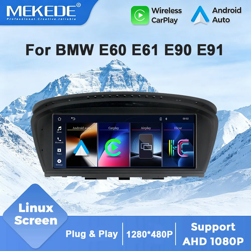 MEKEDE Autoradio Multimediale Wireless Carplay per BMW Serie 5 E60 E61 E63 E64 E90 E91 E92 E93 CCC CIC Lettore Multimediale Navigazione GPS Schermo Touch da 8,8 Pollici
