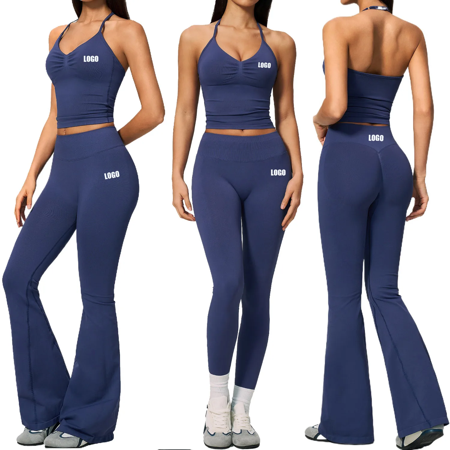Custom LOGO women's seamless high-elastic yoga vest tight body high waist abdomen hip lift trousers sports fitness two-piece set