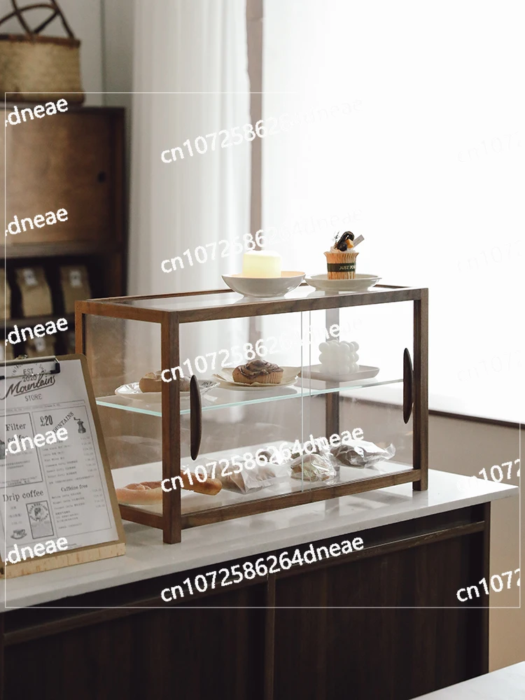 

Vintage black walnut wood solid wood glass bread display cabinet, coffee shop dessert tea set display rack, storage cabinet