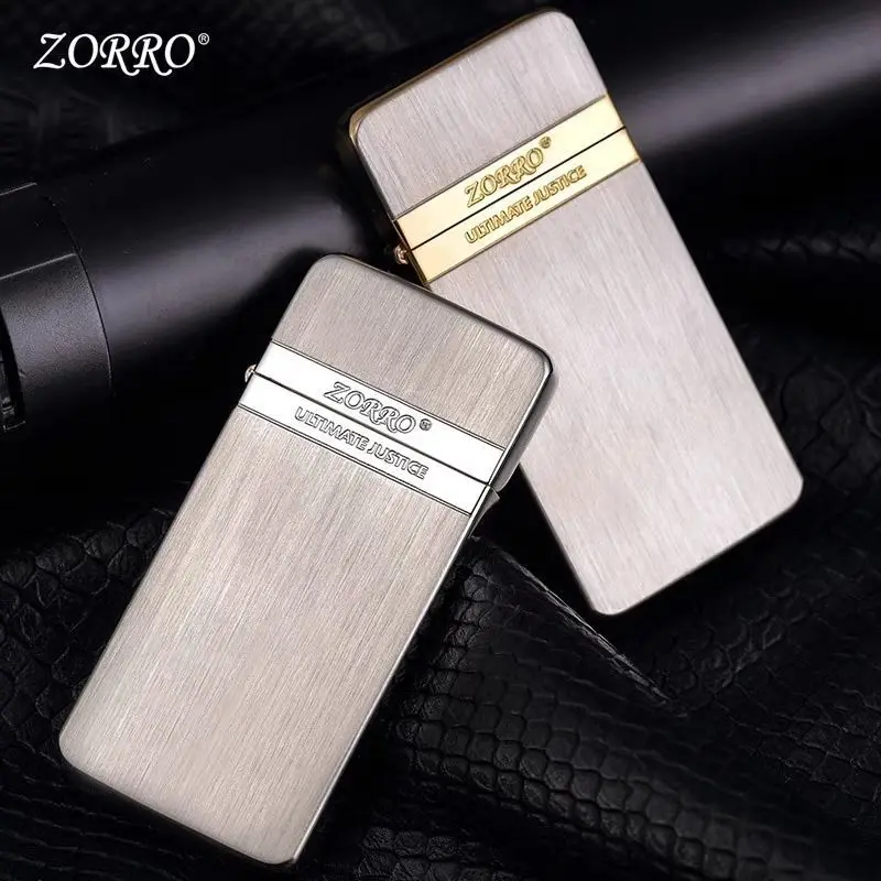 New Zorro Ultra-thin Pure Copper Mini Kerosene Lighter Portable Metal Windproof Grinding Wheel Lighter Cigarette Smoking Gadget
