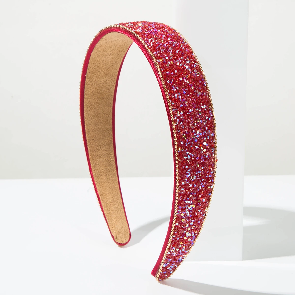 Solid Color Diamond Inlaid Simulation Flower Wide Edge Sponge Headband, Light Luxury High-End Hair Accessory