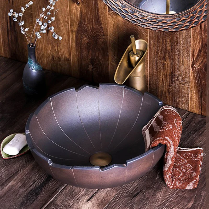 

Retro countertop basin, washbasin, single basin, splash proof bathroom washbasin, artistic sink, small-sized basin BB134FW