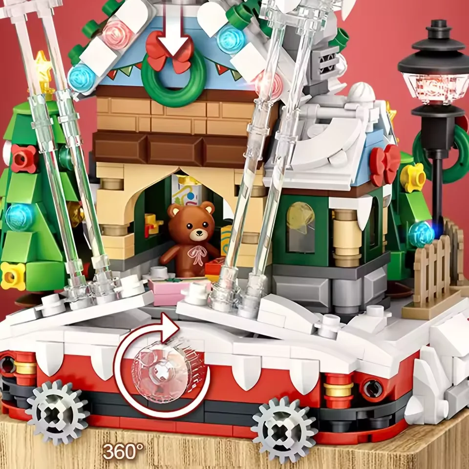 Vrolijk Kersthuis Muziekdoos Muziekdoos Model Baby Bouwsteen Kit Festival Decoraties Onderwijs Speelgoed voor Kinderen Speelgoed Cadeau