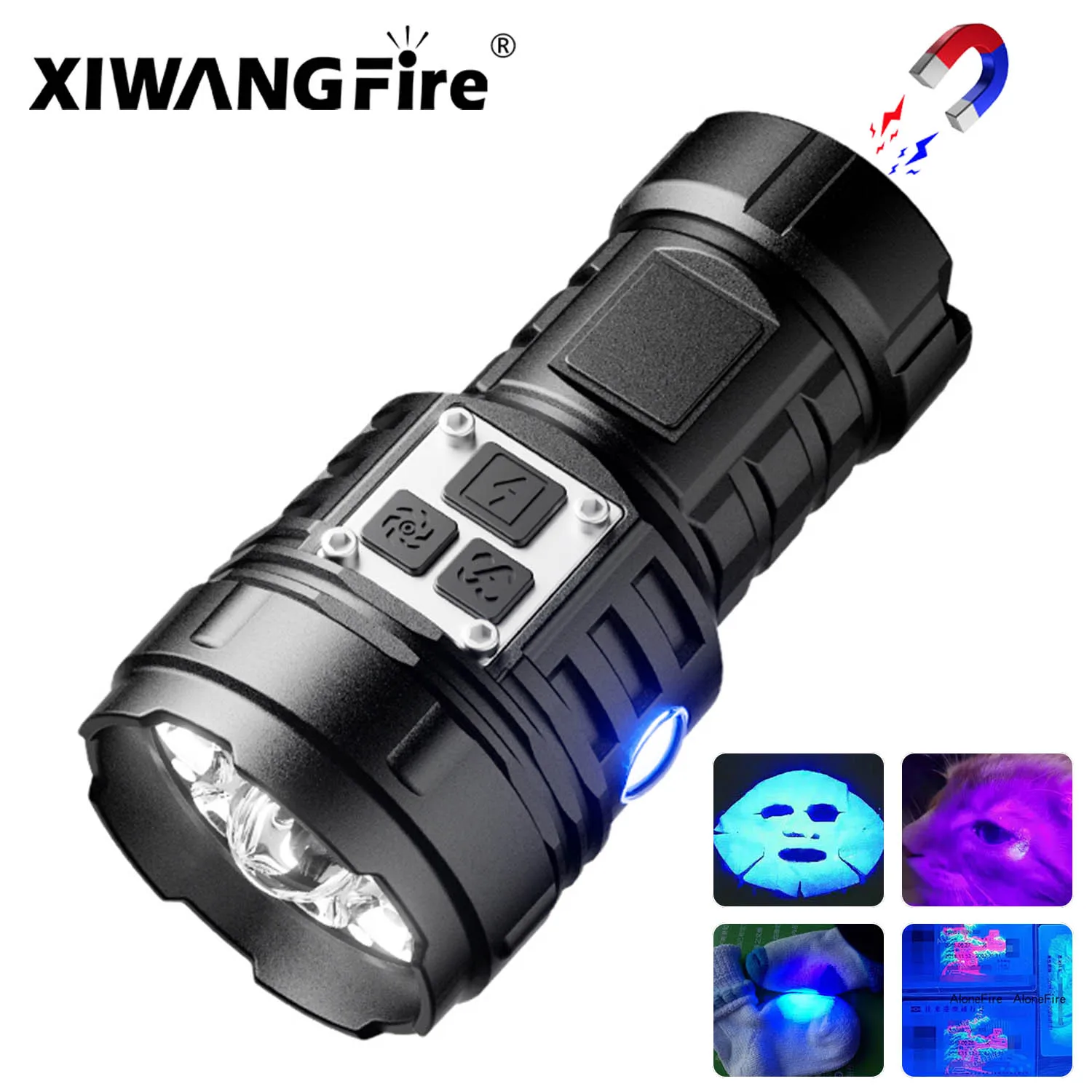 Multi-function portable outdoor flashlight power display rear magnetic built-in battery uv flashlight emergency lights