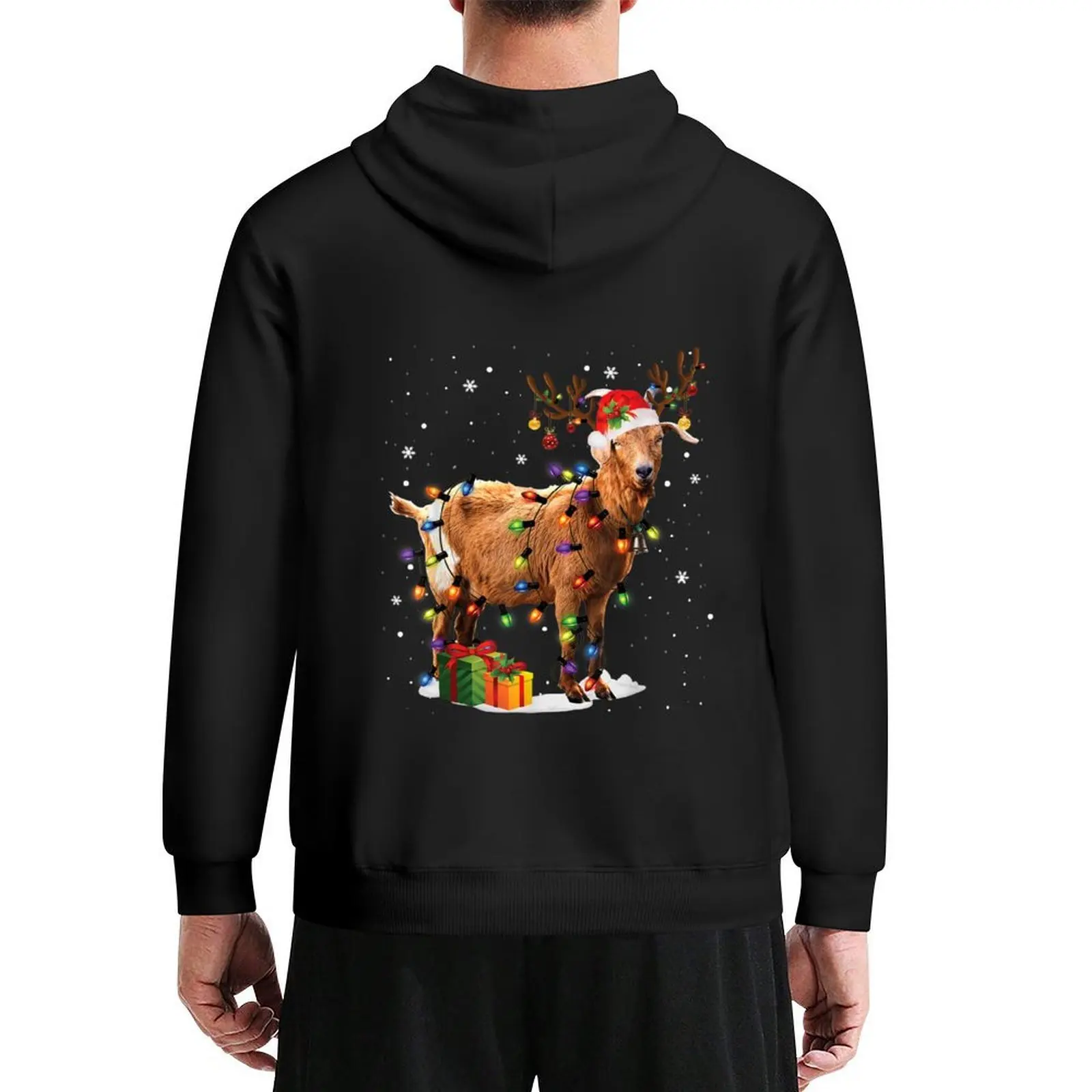 

Goat Christmas Reindeer Santa Hat Fairy Lights Pajama Hoodie mens clothes korean autumn clothes men's clothes new hooded tee