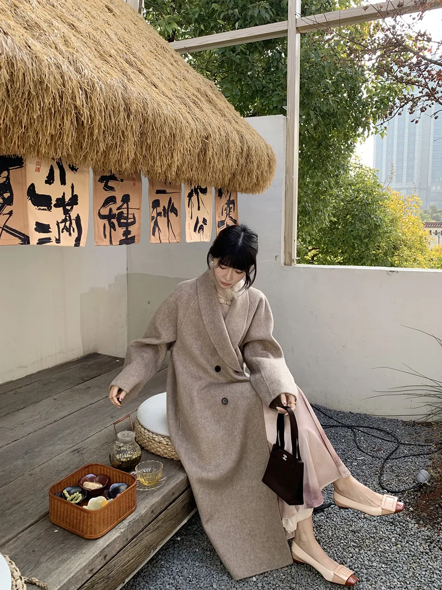 

Пальто Felix двустороннее шерстяное с воротником из шелка Цинго, длинное, зимнее, женское, премиум-класса, модное