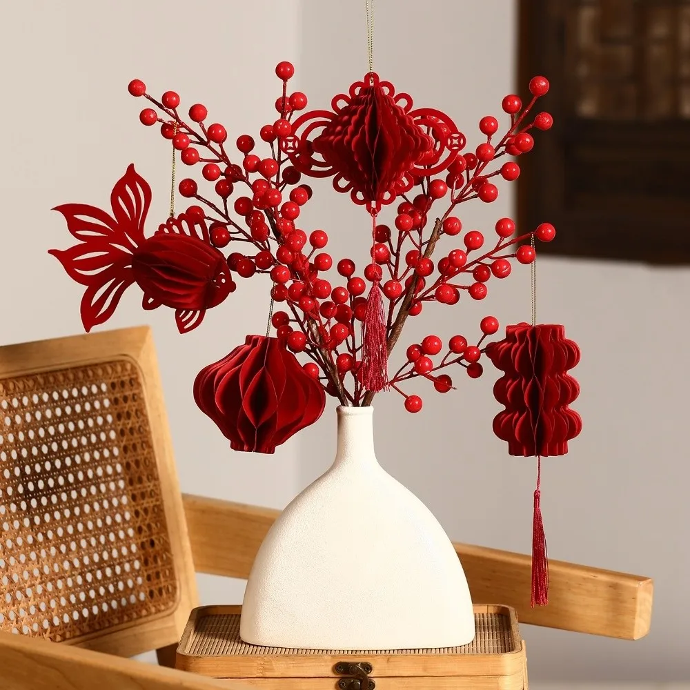 Red Chinese New Year Decoration Koi Small Honeycomb Lantern Chinese Knot Gourds Shape 3D Felt Pendant Spring Festival