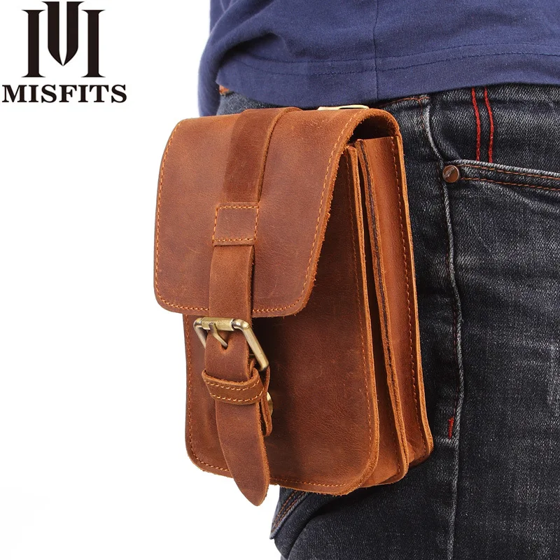 Men's waist hanging real leather wallet mobile phone belt retro hiking small hanging bag