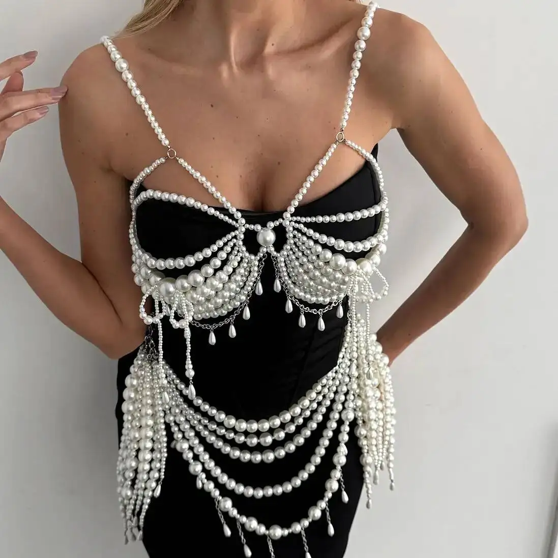

Boho Imitation Pearl Bralette Body Chain Women Geometric Multi-Layer Waist Chain Bikini Sexy 2026 New Body Jewelry Gift