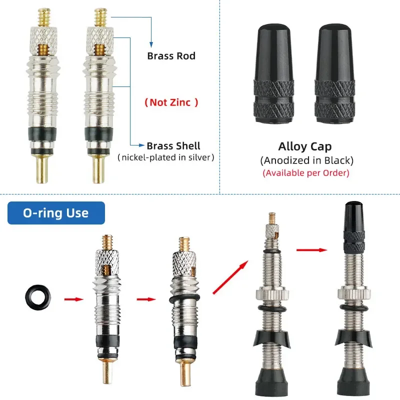 Deemount 40/60/80mm Presta Nipples Bicycle Tubeless Rim F/V Valves Brass Core Brass Stem Round Base