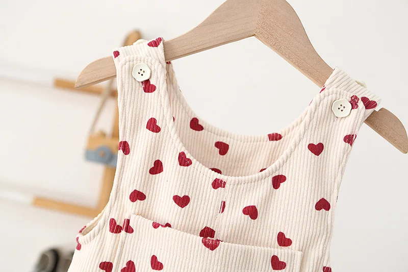1-4Y Frühling Kinder Baby Kleidung Herz Stickerei Baby Jungen Mädchen Trägerhose Solide Overalls Cord Casual Hosenträger Outwear – Detail 23