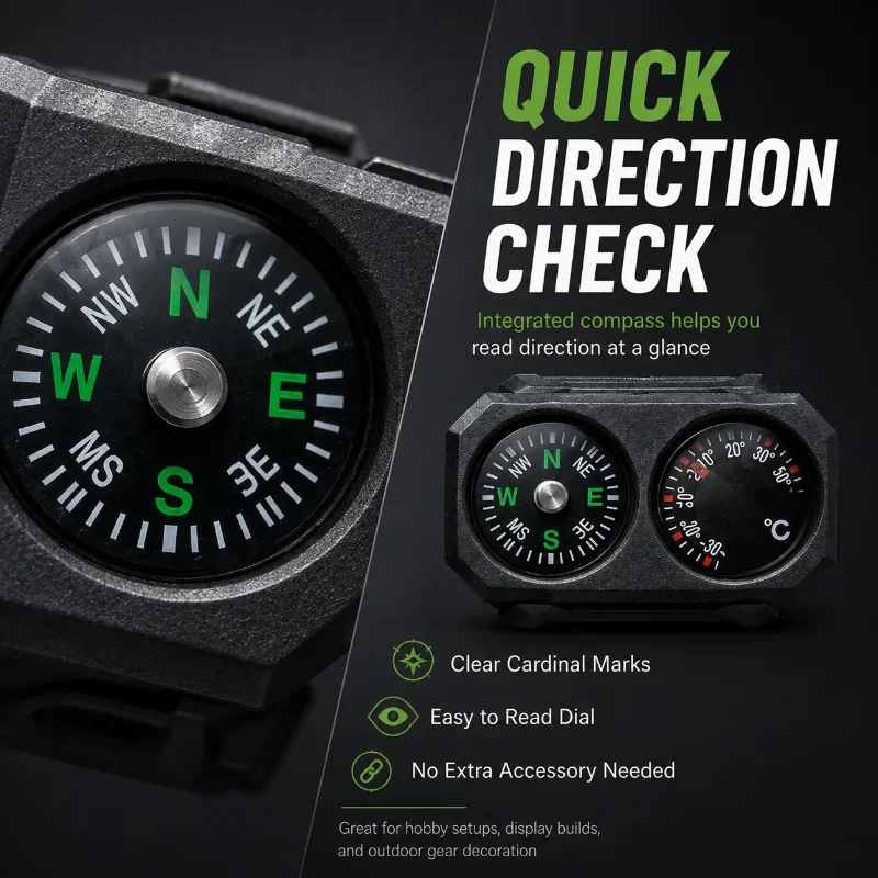 Nylon Dual‑Purpose Compass Thermometer Model Decoration for 20‑22MM Rail Hobby Accessory with Hex Key