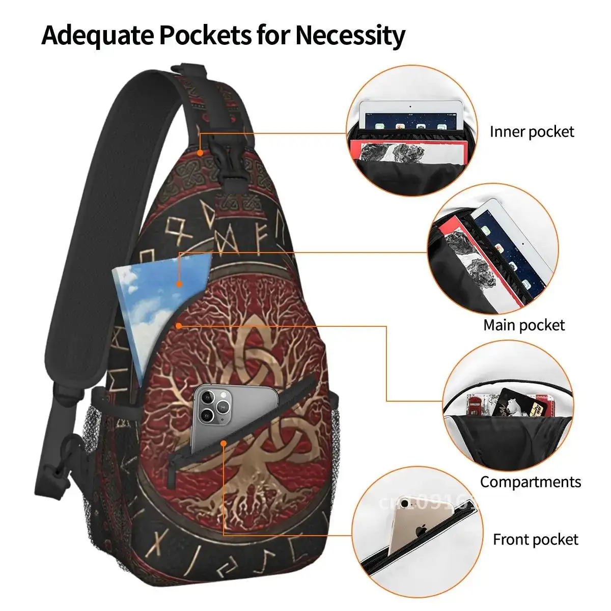 Norse Mythology Crossbody Bag Sports Tree Of Life Triquetra Chest Bag Unisex Women Man Fashion Shoulder Backpacks Travel