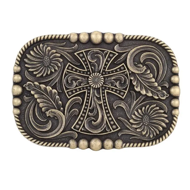 A52E Beaded Decorative Metal Belt Buckle with Relief Front and Ornate Pattern, Single Item Outfit Accent