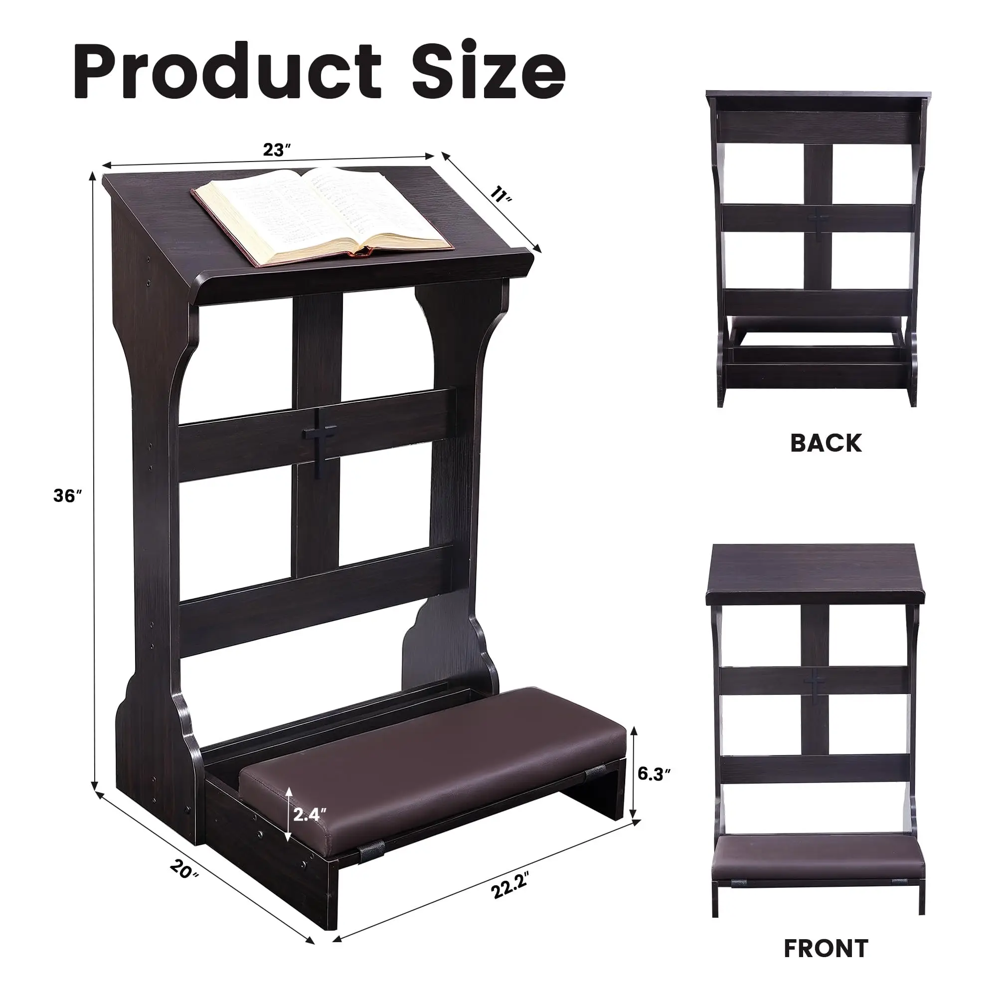 Foldable Prayer Bench, Wooden Prayer Kneeler with Cushion Pad, Rounded Corner Bookend, Customizable Cross Decoration