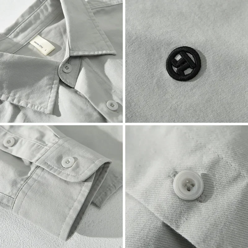 

Мужские рубашки с длинным рукавом в японском стиле, весна-осень, повседневные повседневные рубашки из чистого хлопка, мужская рубашка с лацканами и вышивкой букв, свободный топ 4XL