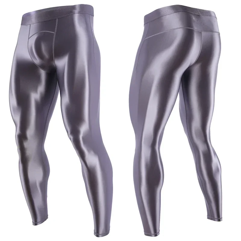 YAULAANG Sexy mens gloss pantyhose Stretch Shiny yoga pants work out leggings sport fitness push up compress pants