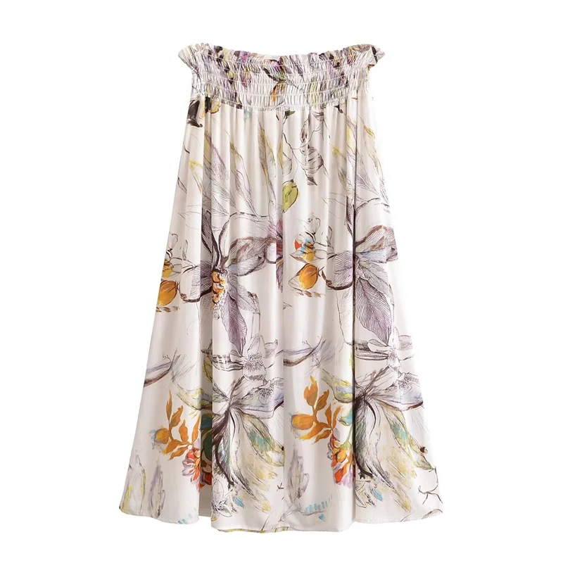 KEYANKETIAN 2025 New Pastoral style Flower Print Viscose MIDI Skirt Drawstring Elastic Waist Women's Rural A Line Long Skirt