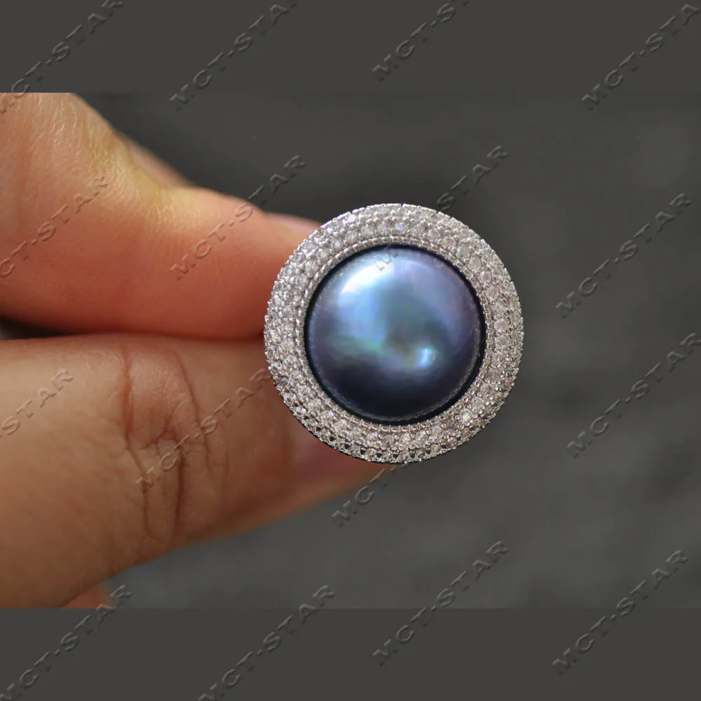 

Кольцо MTC·STAR Full CZ 22 мм с синим круглым натуральным жемчугом Мабе из Южных морей (Z14423)