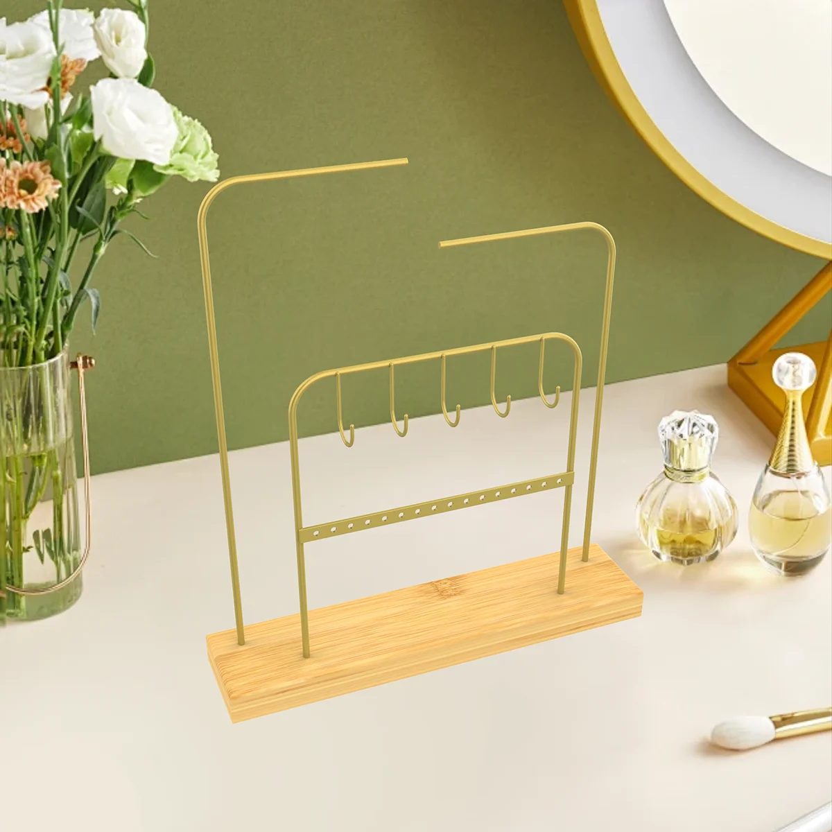 

1 elegant three-in-one jewelry display stand, golden wrought iron jewelry tower, suitable for jewelry storage, adjustable jewelr