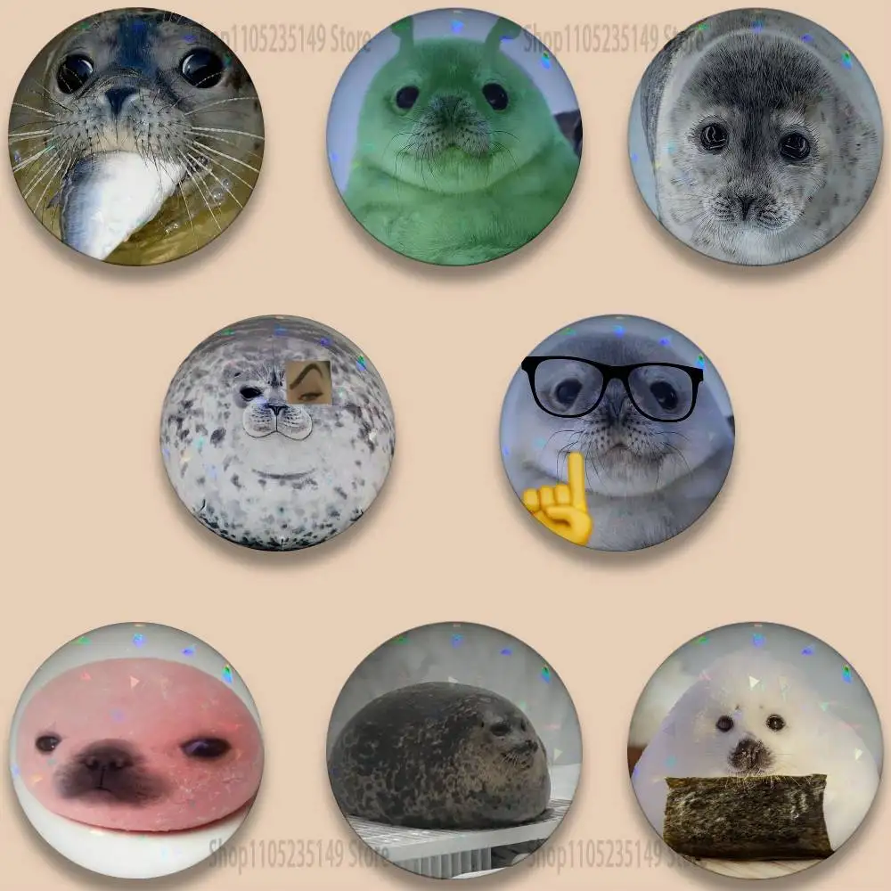 Seal Sea Cute 58mm Cartoon Badge Stage Brooches on Backpack Clothes Handmade Round Enamel Pins for Jewelry Gift Bag Accessory