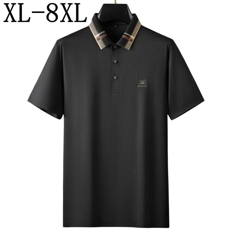 8XL 7XL 6XL 2024 New Summer England Style Plaid Polo Shirt Men Tops High End Luxury Mens Shirts Fashion Embroidery Male Clothing