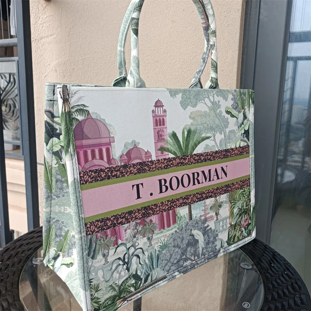 Bolso de mano personalizado con estampado de moda para mujer, bolso de mano de lona de gran capacidad con nombre, bolso de hombro personalizado para ir al trabajo, 2024