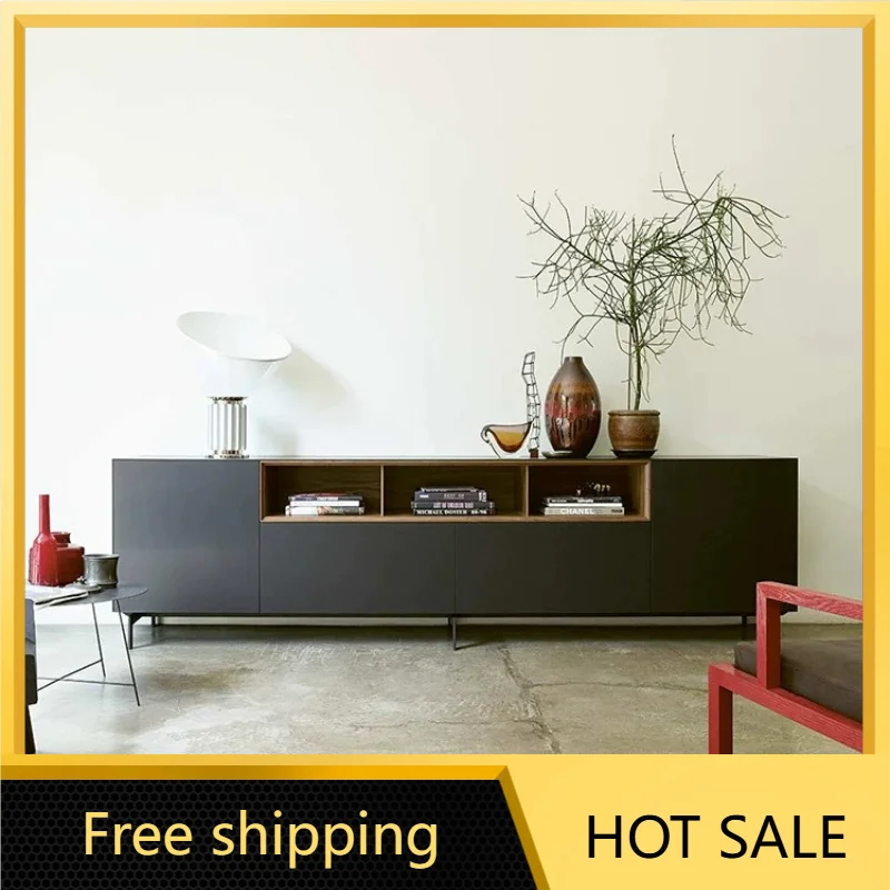 Factory Direct Italian Minimalist Painted TV Cabinet Modern Light Luxury Black TV Cabinet High Foot Storage
