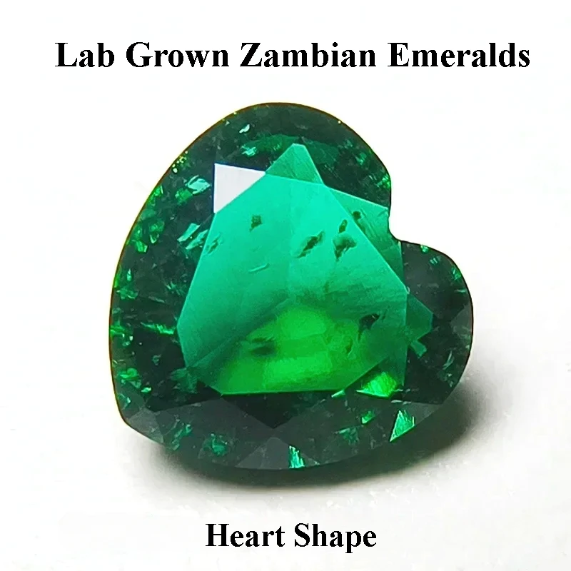 

Lab Grown Zambian Emeralds Hydrothermal Hand Cutting Heart Shape with Cracks Inclusions Inside Selectable AGL Certificate