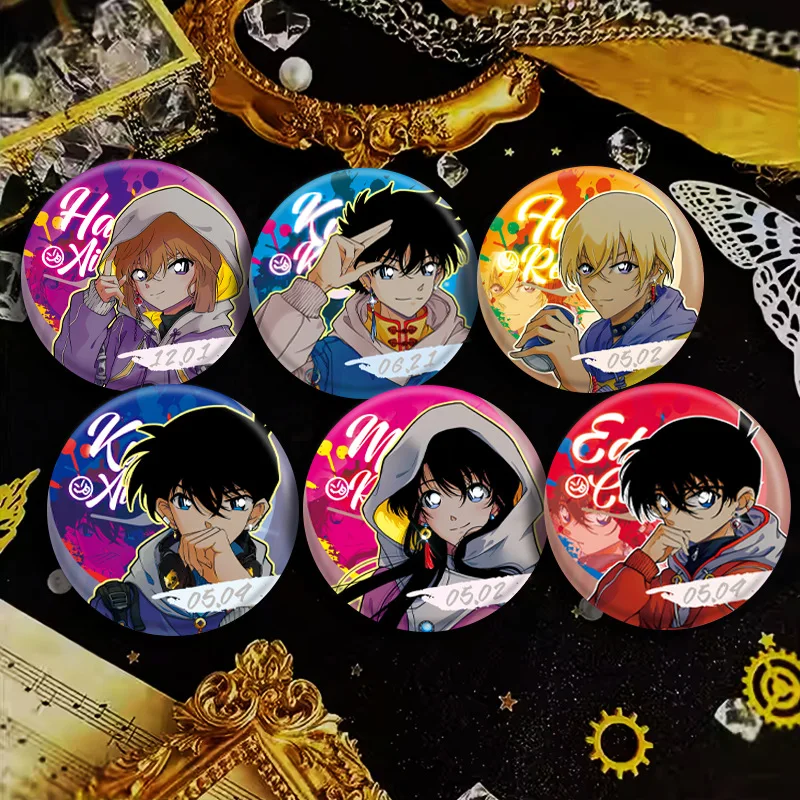 

58mm/75mm Anime Detective Conan Double Flash Badge Anita Hailey/Rachel Moore/Jimmy Kudo Goods Bag Pendant Cute Decoration