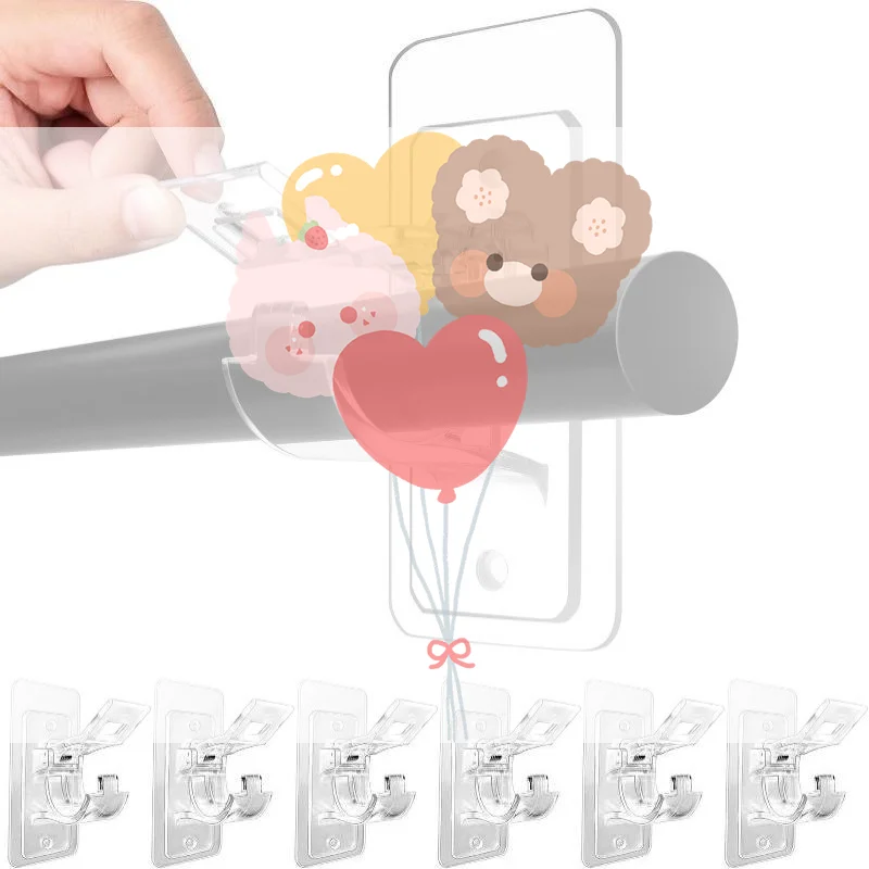 2Pcs Curtain Rod Clip Hook Stable Grip Shower Curtain Rod Hanging Holder Household Fixed Clip Hanging Hook Holder Kitchen Towel