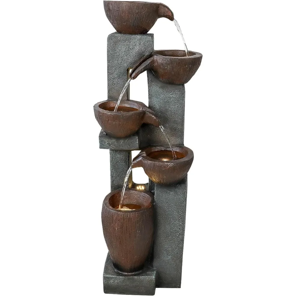Modern Outdoor Fountain 5 Crocks with LED Light for Garden Patio Deck Porch Backyard Home Art Decor view 4