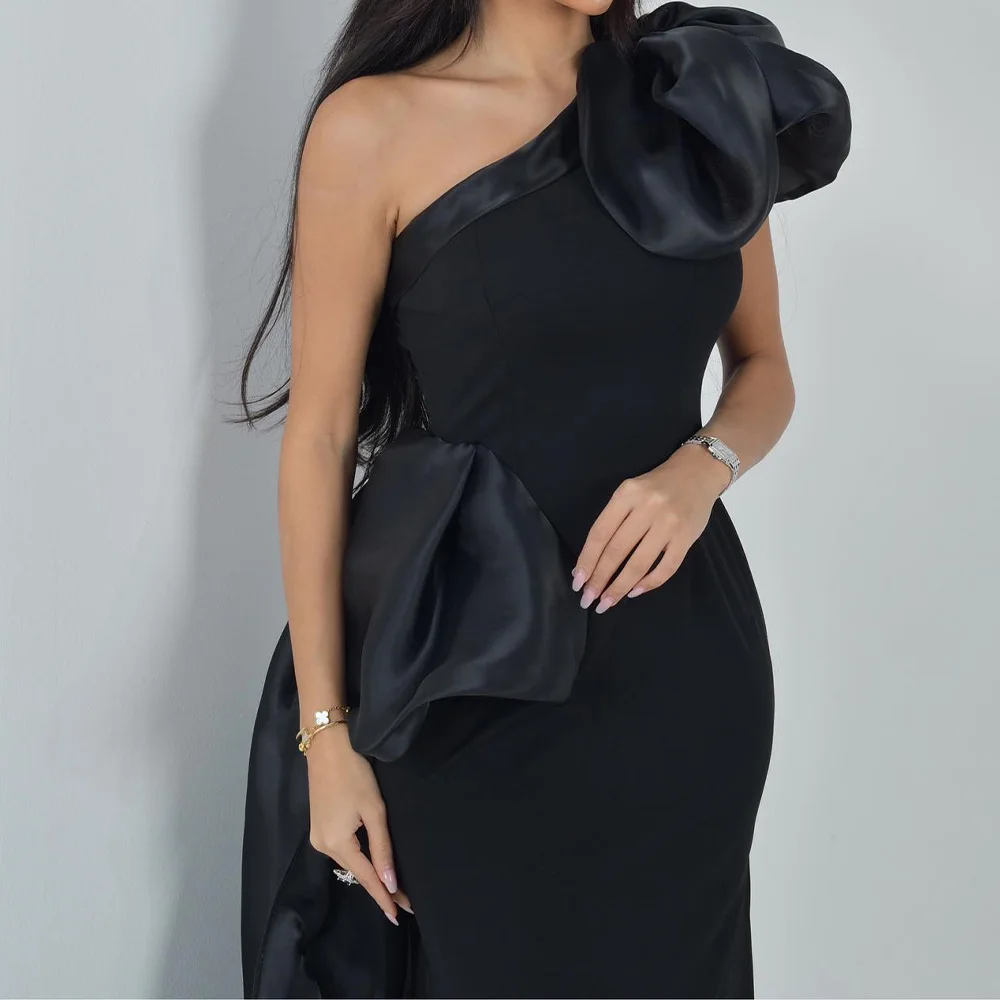 Customized Temperament Front Slit One Shoulder Evening Dresses Modern Jersey Pleats Black Party Gowns فساتين سهره نسائيه فخمة image 3