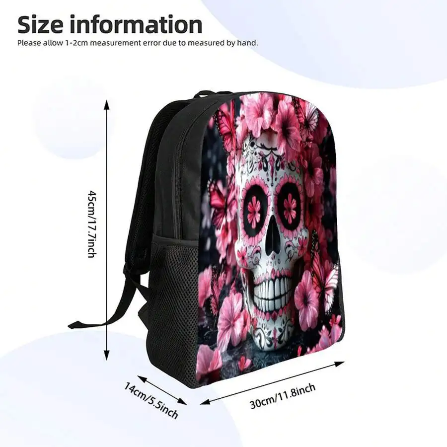 

Skull And Floral Print Backpack For Adults, Lightweight With Adjustable Straps, Suitable For Hiking Camping