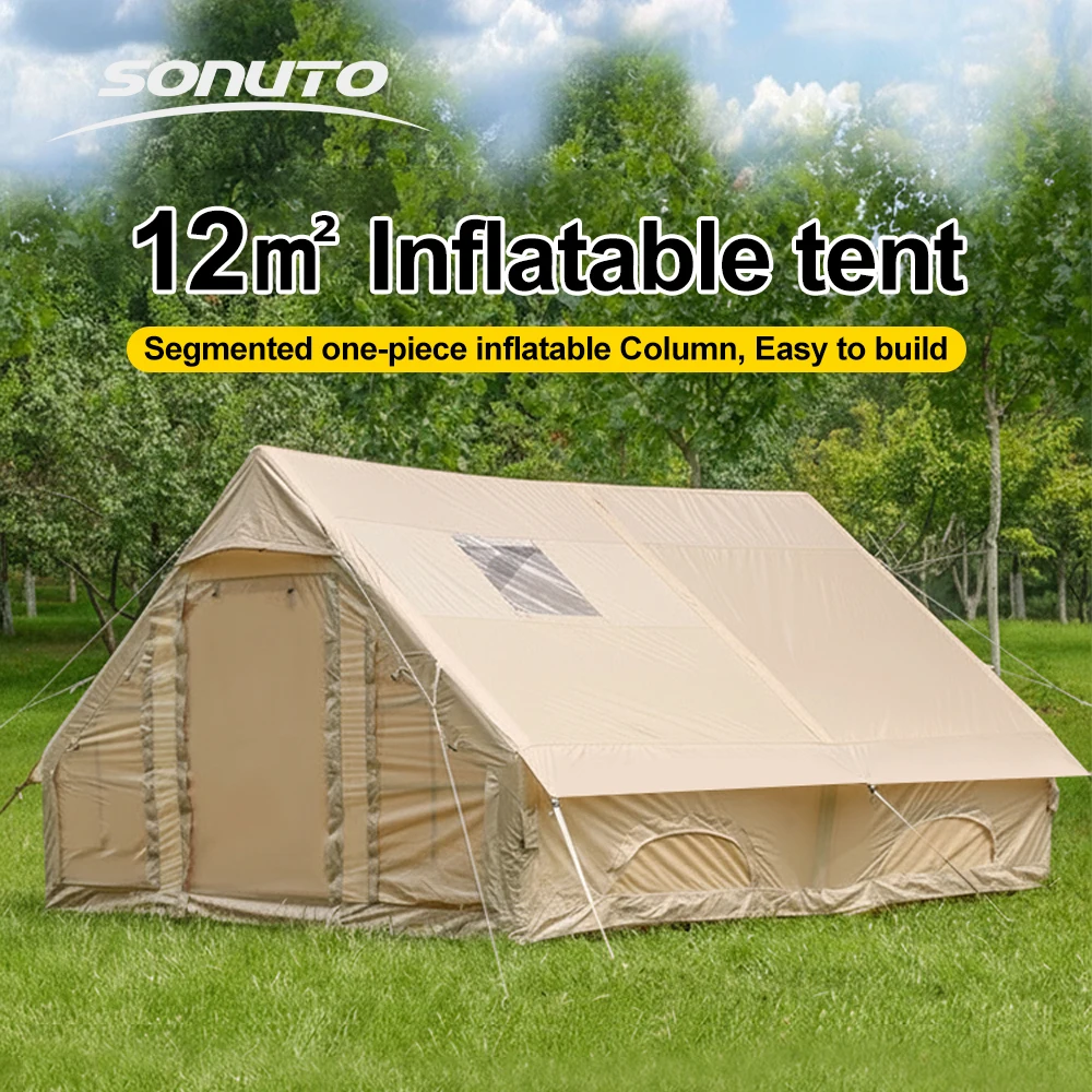 

Sonuto Inflatable Camping Tent 4-10 People with Chimney Hole Windows Portable Water-Resistant Camping Tent Four Season Tents