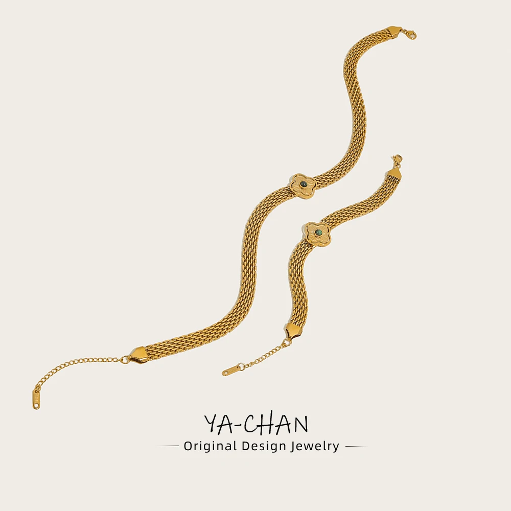 

YACHAN 18K Plated Gold Stainless Steel Coarse Chains Necklace for Women Flowers Natural Stone Chain Bracelet Necklaces Jewelry