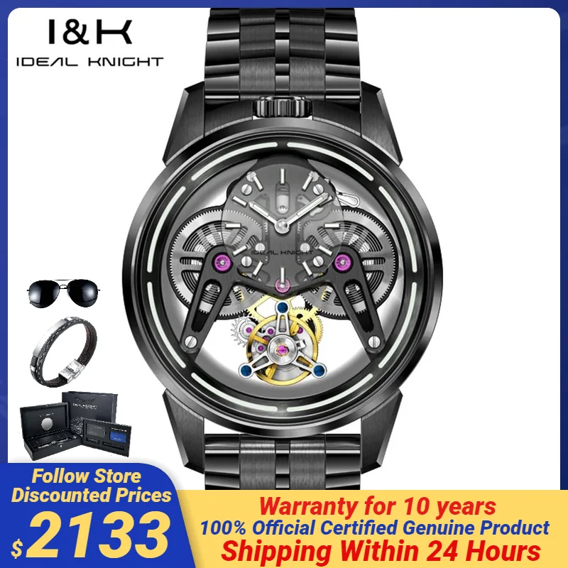 IDEAL KNIGHT 6806 Black Steel Future Warrior Series Watch Men Flywheel Automatic Mechanical Business Formal Watches